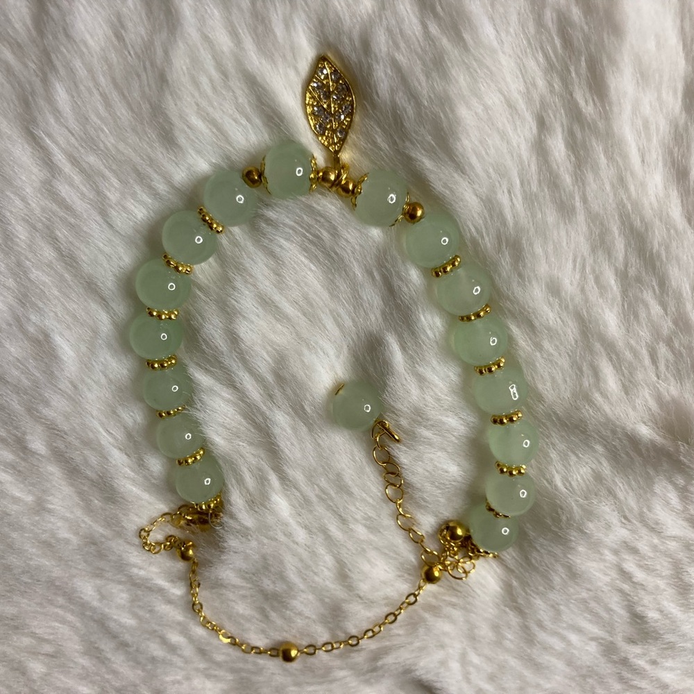 Gold & Light Green Beaded Bracelet